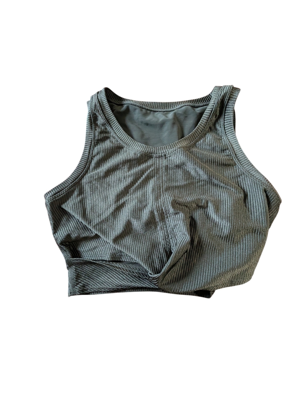 Ribbed Scoop-Neck Crop Tank Top — Green